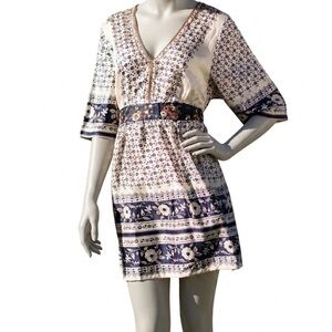 Johnny Was Silk Floral Embroidered Mini Dress/ Tunic Blouse Boho-Size M- EUC